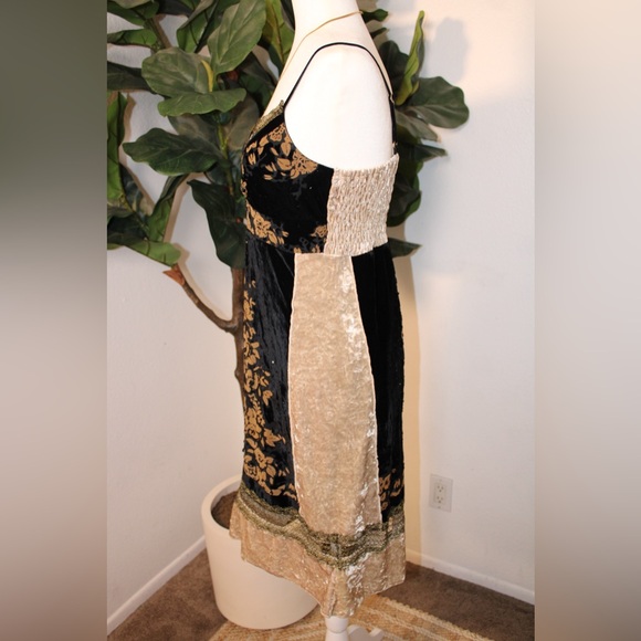 Taylor & Hyde Vintage Y2K Black Brown Gold Velvet Floral Midi Slip Dress - Picture 6 of 13